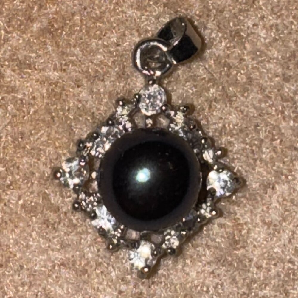 7/8" Blue Pearl and Cz Diamond Pendant